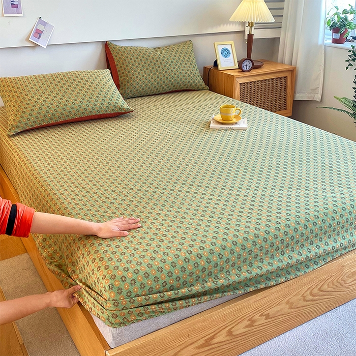 91家纺网 家纺一手货源 找家纺 春皖家纺 2026新款全棉纯棉拉链款双层纱床笠单床笠床笠单件 夏洛克绿