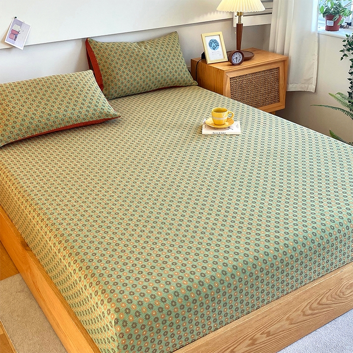 91家纺网 家纺一手货源 找家纺 春皖家纺 2026新款全棉纯棉拉链款双层纱床笠单床笠床笠单件 夏洛克绿