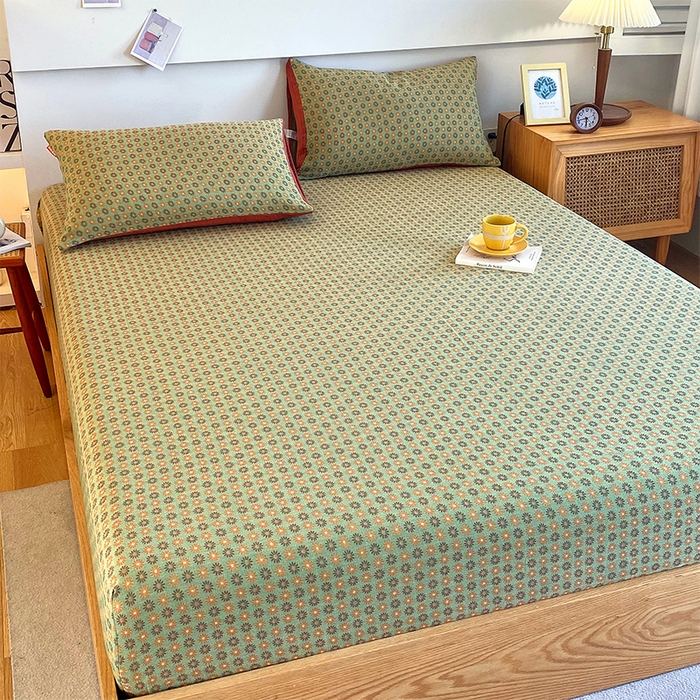 91家纺网 家纺一手货源 找家纺 春皖家纺 2026新款全棉纯棉拉链款双层纱床笠单床笠床笠单件 夏洛克绿