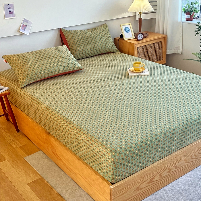 91家纺网 家纺一手货源 找家纺 春皖家纺 2026新款全棉纯棉拉链款双层纱床笠单床笠床笠单件 夏洛克绿