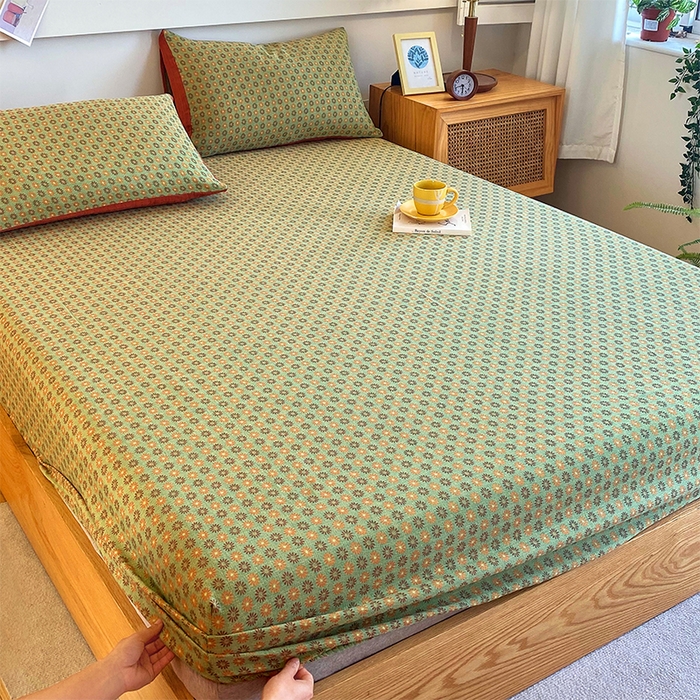 91家纺网 家纺一手货源 找家纺 春皖家纺 2026新款全棉纯棉拉链款双层纱床笠单床笠床笠单件 夏洛克绿