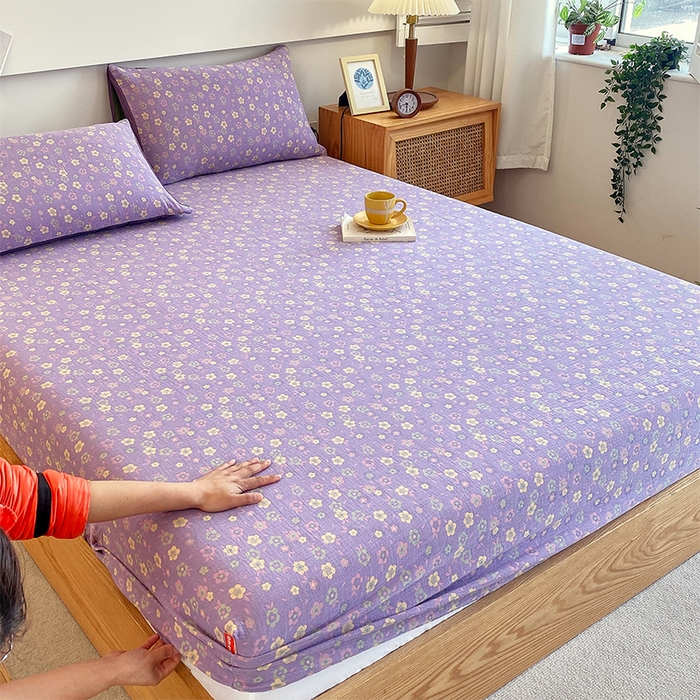 91家纺网 家纺一手货源 找家纺 春皖家纺 2026新款全棉纯棉拉链款双层纱床笠单床笠床笠单件 雪花飘