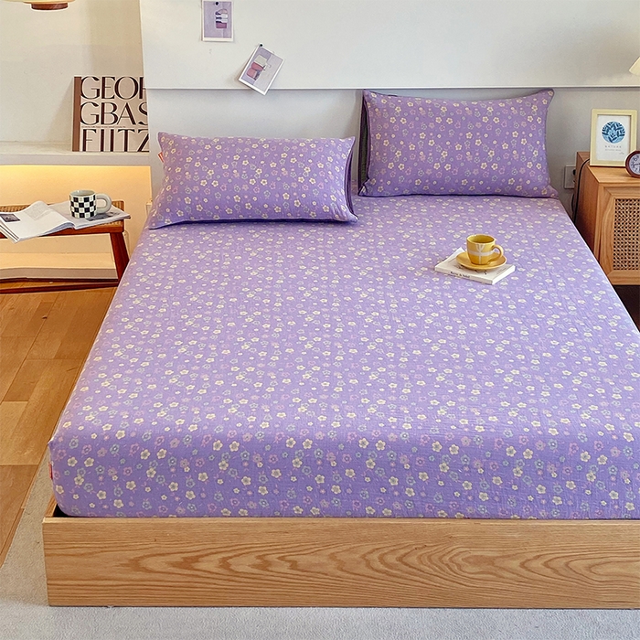 91家纺网 家纺一手货源 找家纺 春皖家纺 2026新款全棉纯棉拉链款双层纱床笠单床笠床笠单件 雪花飘