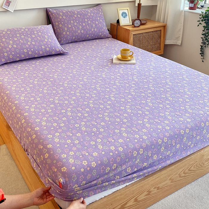 91家纺网 家纺一手货源 找家纺 春皖家纺 2026新款全棉纯棉拉链款双层纱床笠单床笠床笠单件 雪花飘