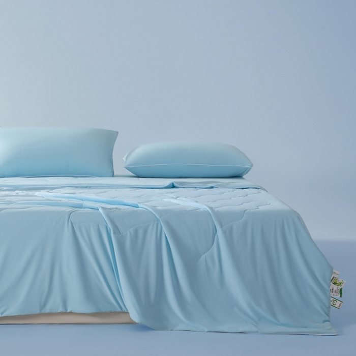 91家纺网 家纺一手货源 找家纺 鑫琪莱家纺 2026新款锦氨凉感Yoga系列夏被 海洋蓝