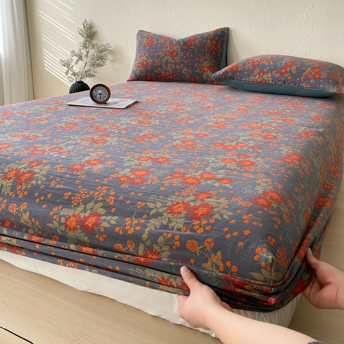 91家纺网 家纺一手货源 找家纺 春皖家纺 2026新款全棉纯棉拉链款双层纱床笠单床笠床笠单件 月临