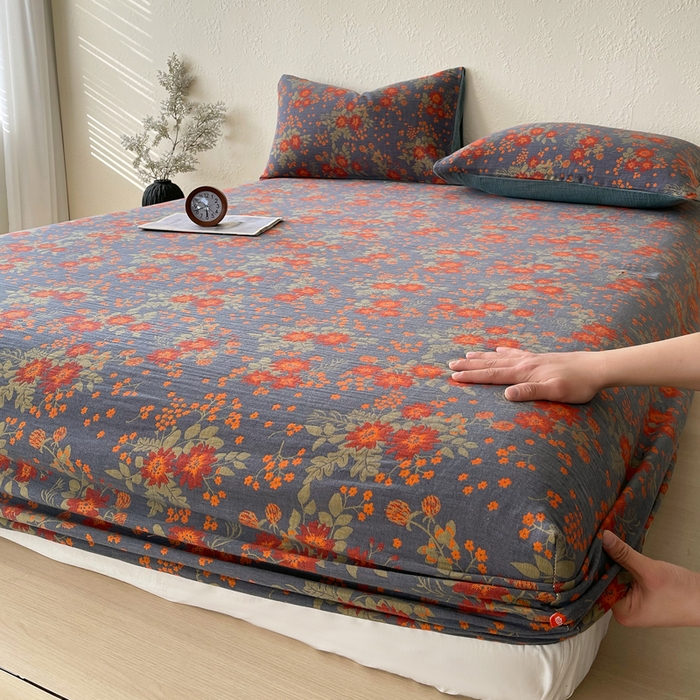 91家纺网 家纺一手货源 找家纺 春皖家纺 2026新款全棉纯棉拉链款双层纱床笠单床笠床笠单件 月临