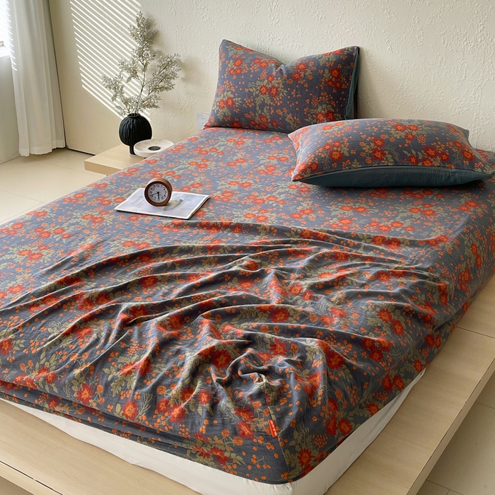 91家纺网 家纺一手货源 找家纺 春皖家纺 2026新款全棉纯棉拉链款双层纱床笠单床笠床笠单件 月临