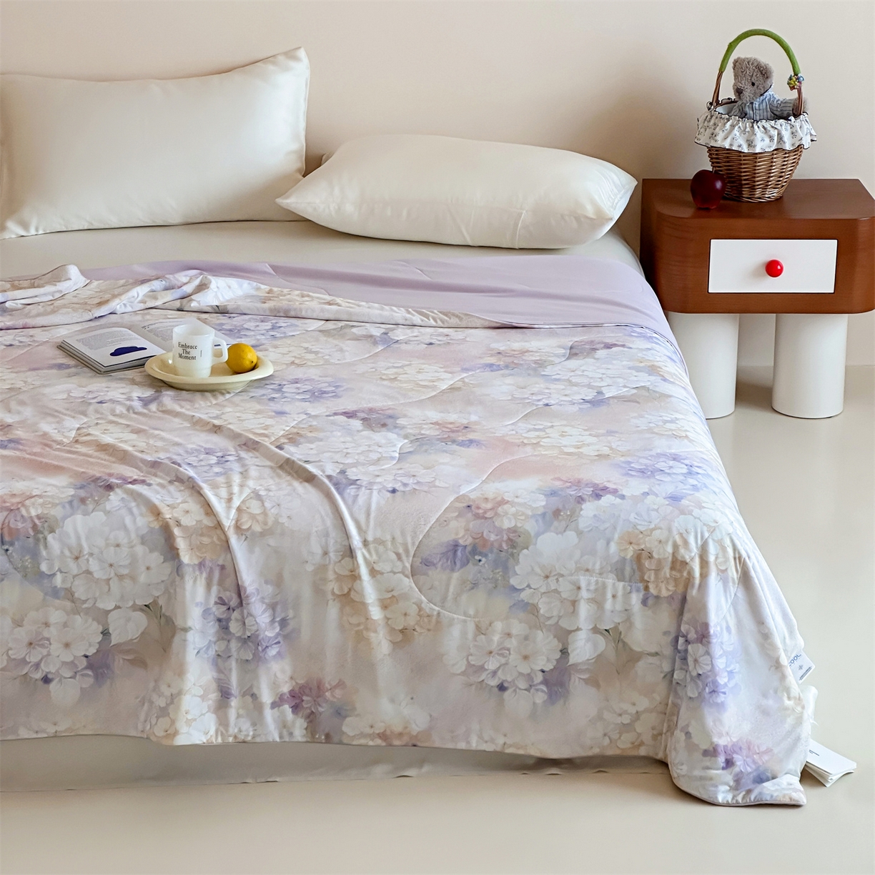 91家纺网 家纺一手货源 找家纺 傲蕾良品 2026新款【冷凝一号】高定锦氨针织蚕丝冰皮被 绣球花园