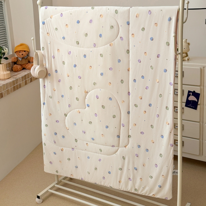 91家纺网 家纺一手货源 找家纺 鑫琪莱家纺 2026新款印花冰皮软心凉凉被夏被 彩莓物语-白