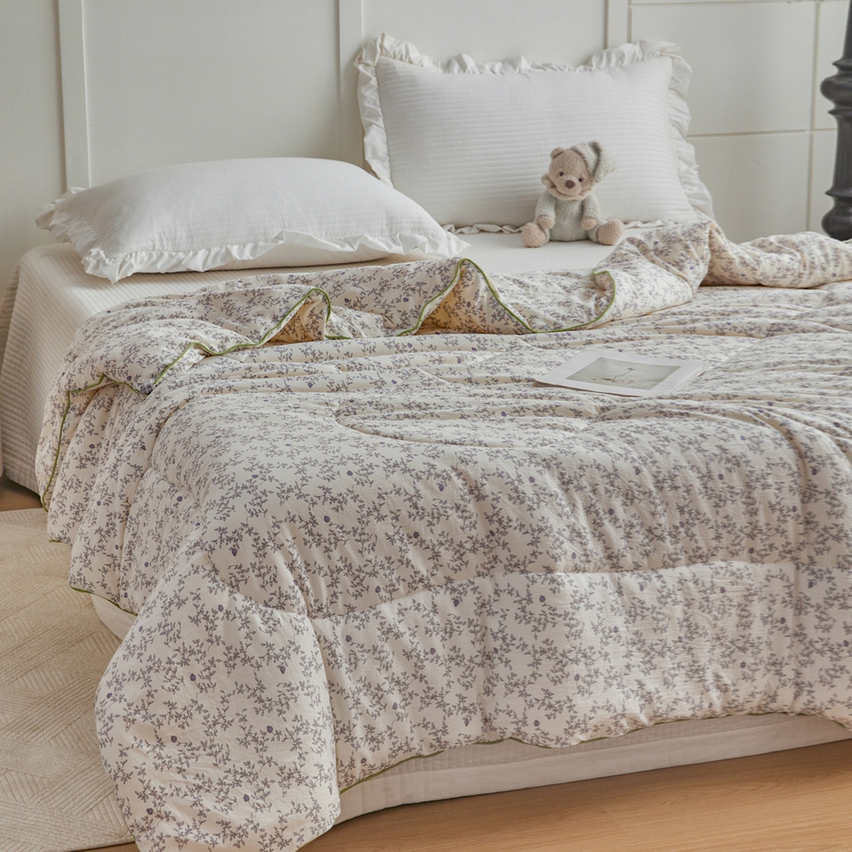 91家纺网 家纺一手货源 找家纺 尊妙被业 2026新款小奶芙大豆夏被夏凉被空调被 花连枝