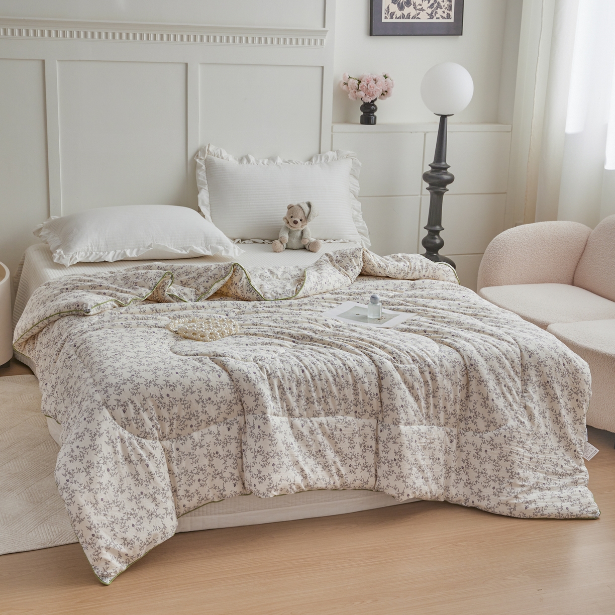 91家纺网 家纺一手货源 找家纺 尊妙被业 2026新款小奶芙大豆夏被夏凉被空调被 花连枝