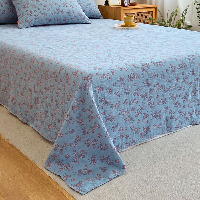 91家纺网 家纺一手货源 找家纺 春皖家纺 2026新款全棉纯棉拉链款双层纱床单单床单床单单件 花漾兰