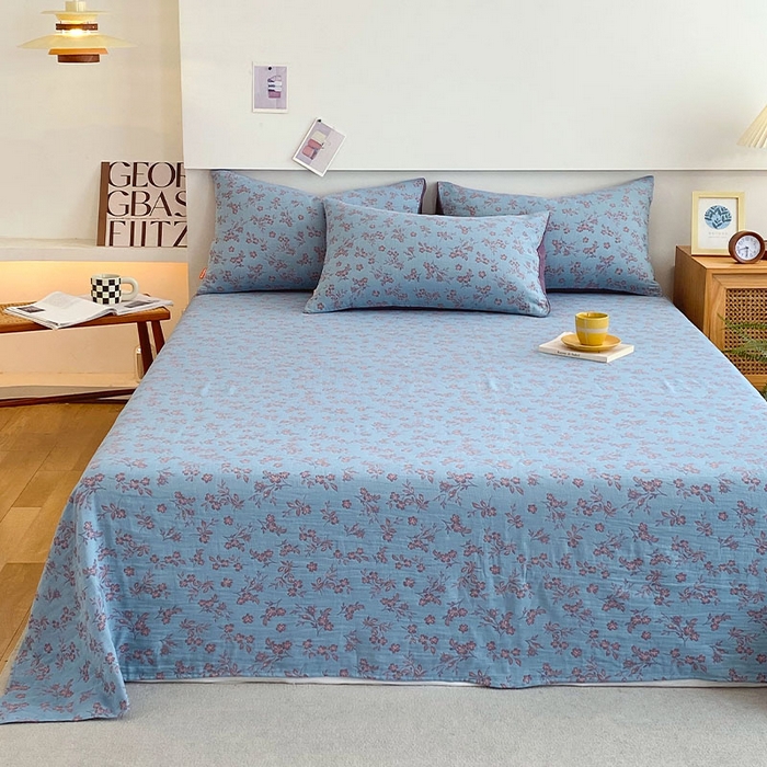 91家纺网 家纺一手货源 找家纺 春皖家纺 2026新款全棉纯棉拉链款双层纱床单单床单床单单件 花漾兰