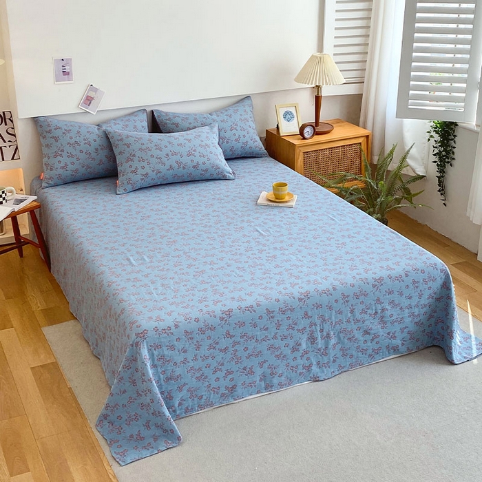 91家纺网 家纺一手货源 找家纺 春皖家纺 2026新款全棉纯棉拉链款双层纱床单单床单床单单件 花漾兰