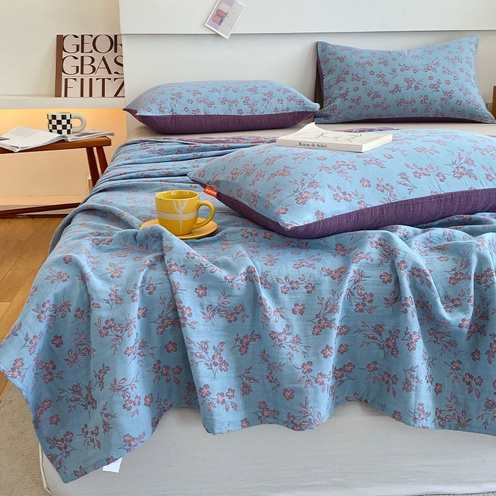 91家纺网 家纺一手货源 找家纺 春皖家纺 2026新款全棉纯棉拉链款双层纱床单单床单床单单件 花漾兰