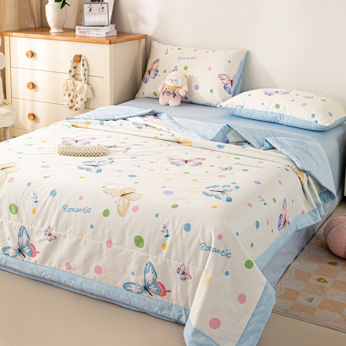 91家纺网 家纺一手货源 找家纺 红日子纺织品 2026新款全棉印花夏被夏凉被空调被 蝶舞