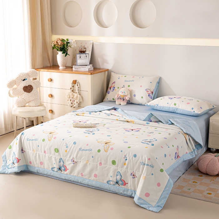 91家纺网 家纺一手货源 找家纺 红日子纺织品 2026新款全棉印花夏被夏凉被空调被 蝶舞