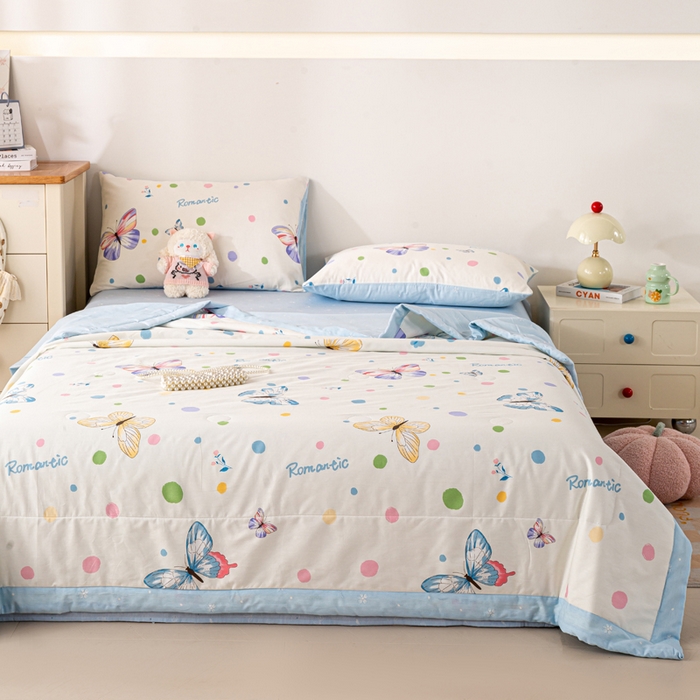 91家纺网 家纺一手货源 找家纺 红日子纺织品 2026新款全棉印花夏被夏凉被空调被 蝶舞