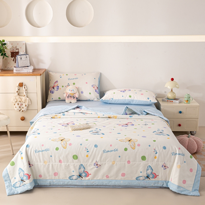 91家纺网 家纺一手货源 找家纺 红日子纺织品 2026新款全棉印花夏被夏凉被空调被 蝶舞