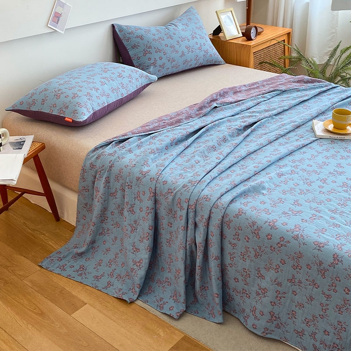 91家纺网 家纺一手货源 找家纺 春皖家纺 2026新款全棉纯棉拉链款双层纱床单单床单床单单件 花漾兰