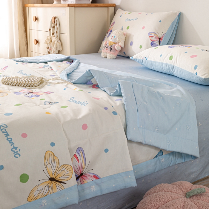 91家纺网 家纺一手货源 找家纺 红日子纺织品 2026新款全棉印花夏被夏凉被空调被 蝶舞