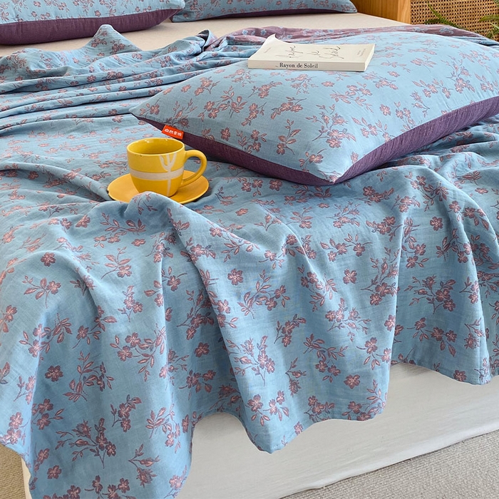 91家纺网 家纺一手货源 找家纺 春皖家纺 2026新款全棉纯棉拉链款双层纱床单单床单床单单件 花漾兰