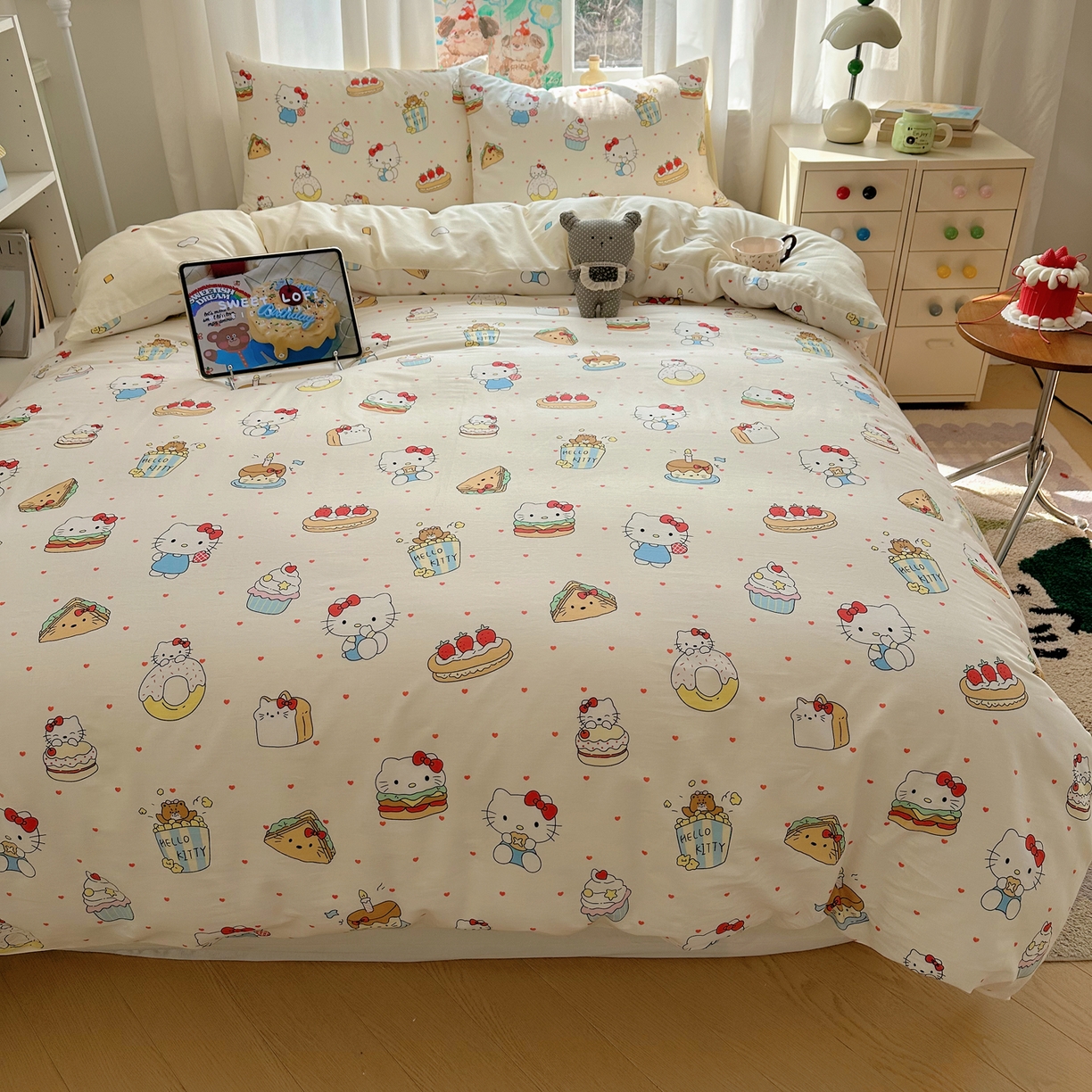 91家纺网 家纺一手货源 找家纺 六巷胡同 2026新款40支全棉13070INS卡通单品被套 爱心汉堡喵