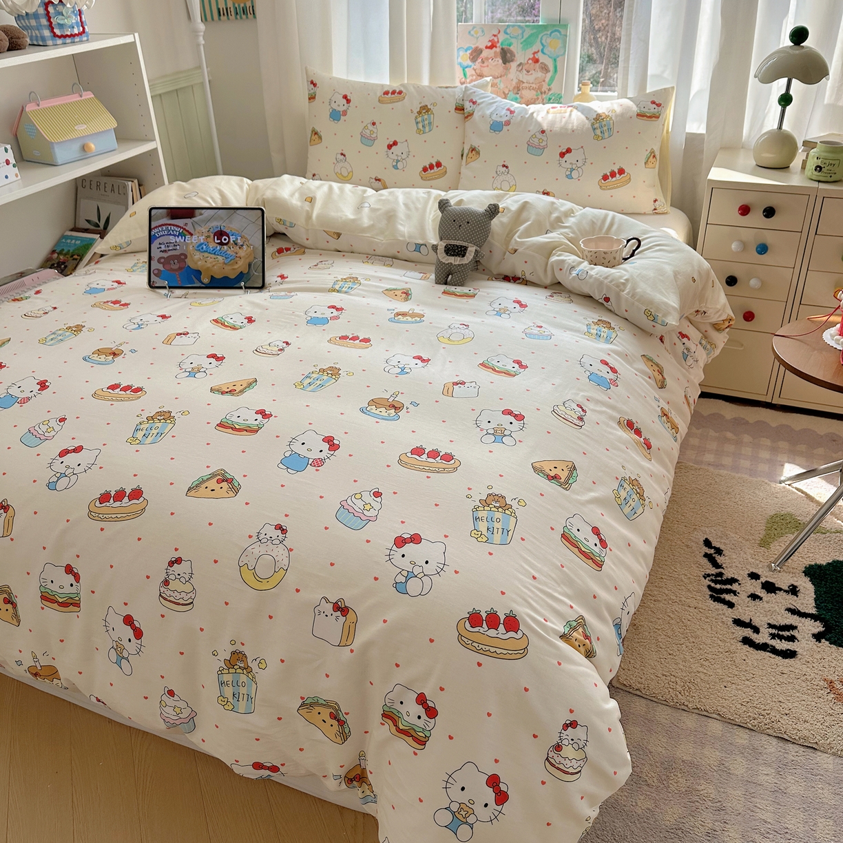 91家纺网 家纺一手货源 找家纺 六巷胡同 2026新款40支全棉13070INS卡通单品被套 爱心汉堡喵