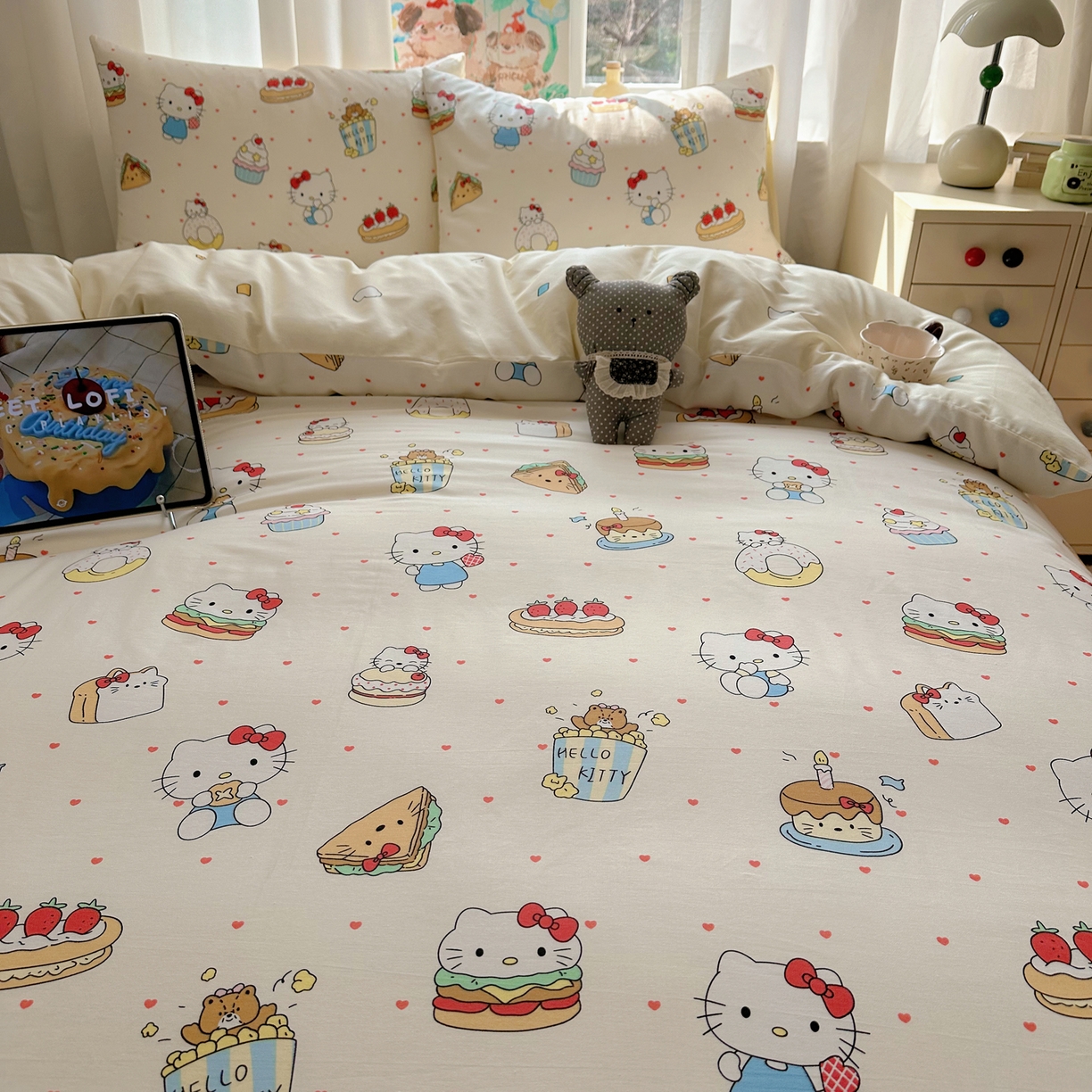 91家纺网 家纺一手货源 找家纺 六巷胡同 2026新款40支全棉13070INS卡通单品被套 爱心汉堡喵