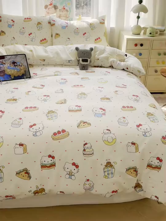 91家纺网 家纺一手货源 找家纺 六巷胡同 2026新款40支全棉13070INS卡通单品被套 爱心汉堡喵