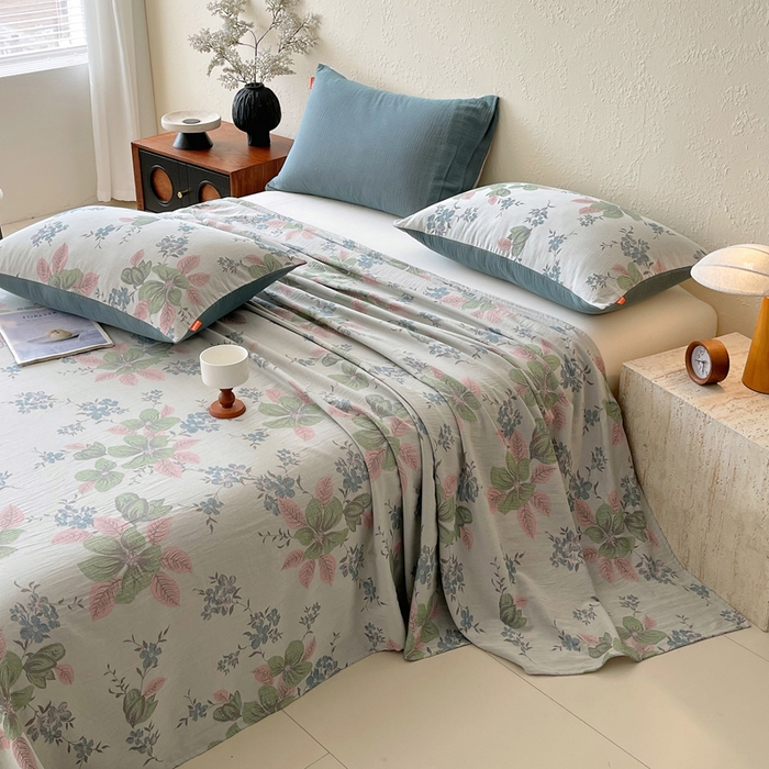 91家纺网 家纺一手货源 找家纺 春皖家纺 2026新款全棉纯棉拉链款双层纱床单单床单床单单件 绮帐-粉