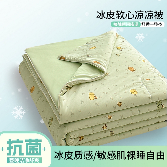 鑫琪莱家纺 2026新款印花冰皮软心凉凉被夏被 瓜田夏梦-绿