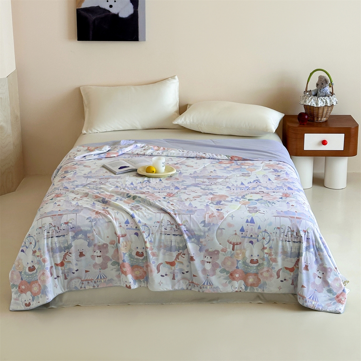 91家纺网 家纺一手货源 找家纺 傲蕾良品 2026新款【冷凝一号】高定锦氨针织蚕丝冰皮被 缤纷乐园