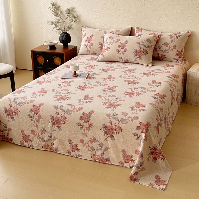 91家纺网 家纺一手货源 找家纺 春皖家纺 2026新款全棉纯棉拉链款双层纱床单单床单床单单件 绮帐-红