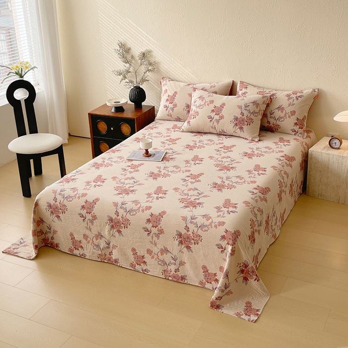 91家纺网 家纺一手货源 找家纺 春皖家纺 2026新款全棉纯棉拉链款双层纱床单单床单床单单件 绮帐-红