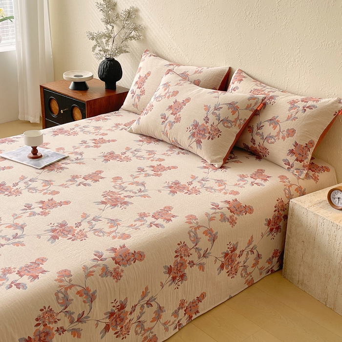 91家纺网 家纺一手货源 找家纺 春皖家纺 2026新款全棉纯棉拉链款双层纱床单单床单床单单件 绮帐-红