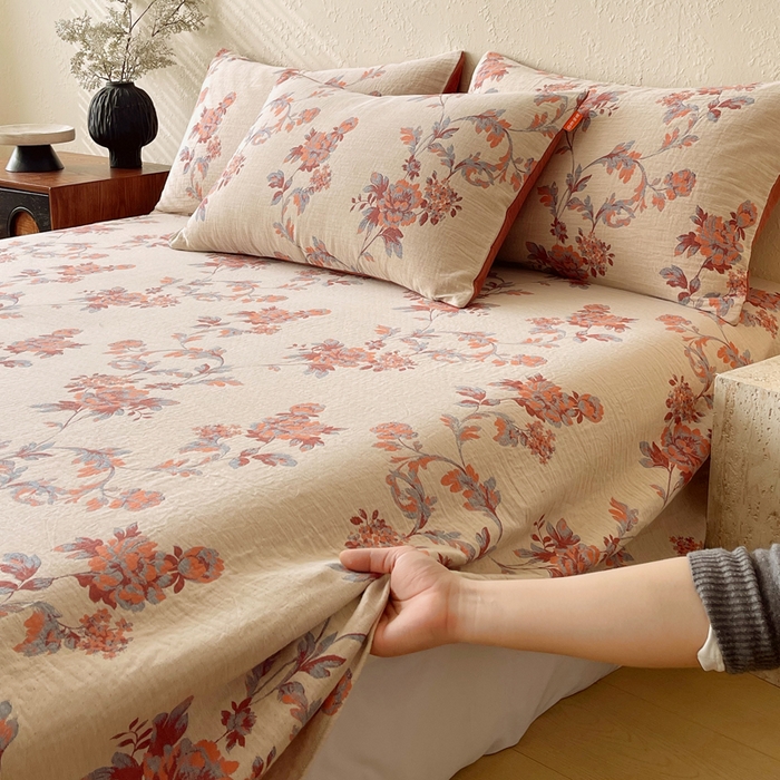 91家纺网 家纺一手货源 找家纺 春皖家纺 2026新款全棉纯棉拉链款双层纱床单单床单床单单件 绮帐-红