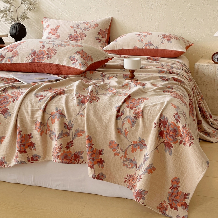 91家纺网 家纺一手货源 找家纺 春皖家纺 2026新款全棉纯棉拉链款双层纱床单单床单床单单件 绮帐-红