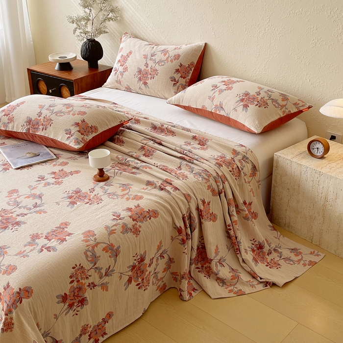 91家纺网 家纺一手货源 找家纺 春皖家纺 2026新款全棉纯棉拉链款双层纱床单单床单床单单件 绮帐-红