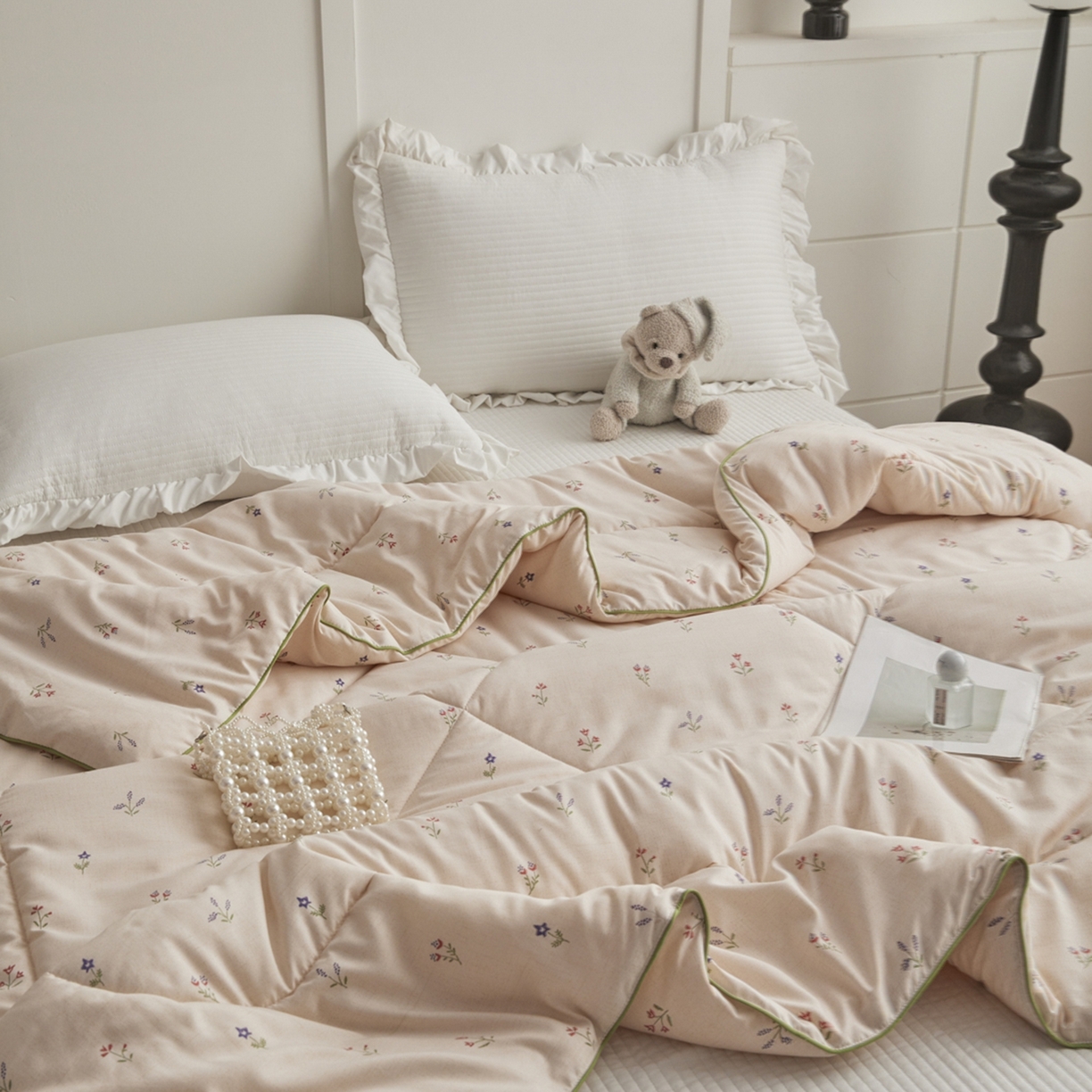 91家纺网 家纺一手货源 找家纺 尊妙被业 2026新款小奶芙大豆夏被夏凉被空调被 杏花微雨