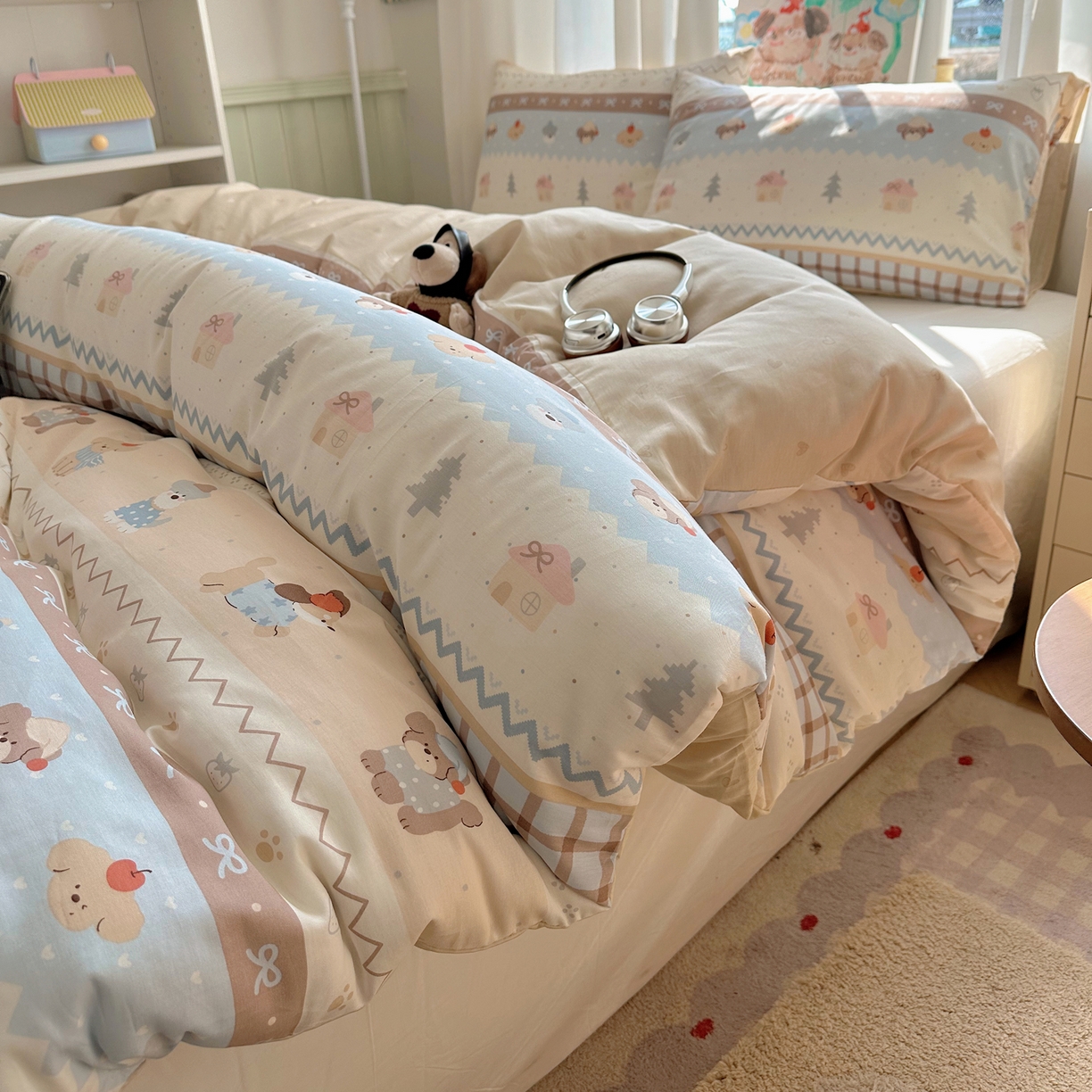 六巷胡同 2026新款40支全棉13070INS卡通单品被套 费尔岛狗狗