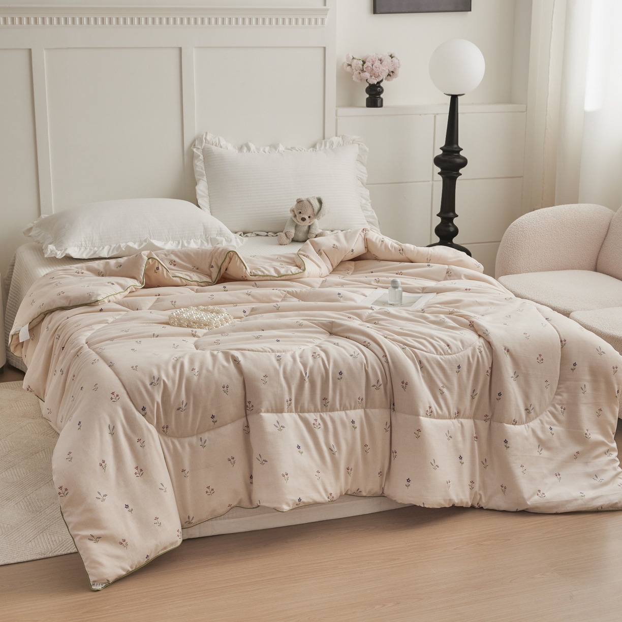 91家纺网 家纺一手货源 找家纺 尊妙被业 2026新款小奶芙大豆夏被夏凉被空调被 杏花微雨