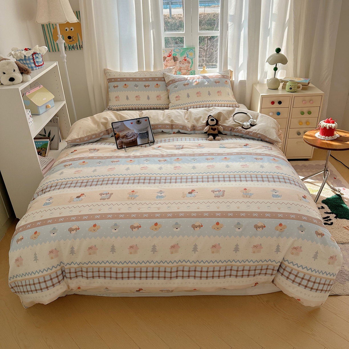 91家纺网 家纺一手货源 找家纺 六巷胡同 2026新款40支全棉13070INS卡通单品被套 费尔岛狗狗