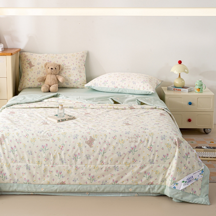 91家纺网 家纺一手货源 找家纺 红日子纺织品 2026新款全棉印花夏被夏凉被空调被 花园宝贝