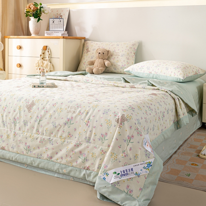 91家纺网 家纺一手货源 找家纺 红日子纺织品 2026新款全棉印花夏被夏凉被空调被 花园宝贝