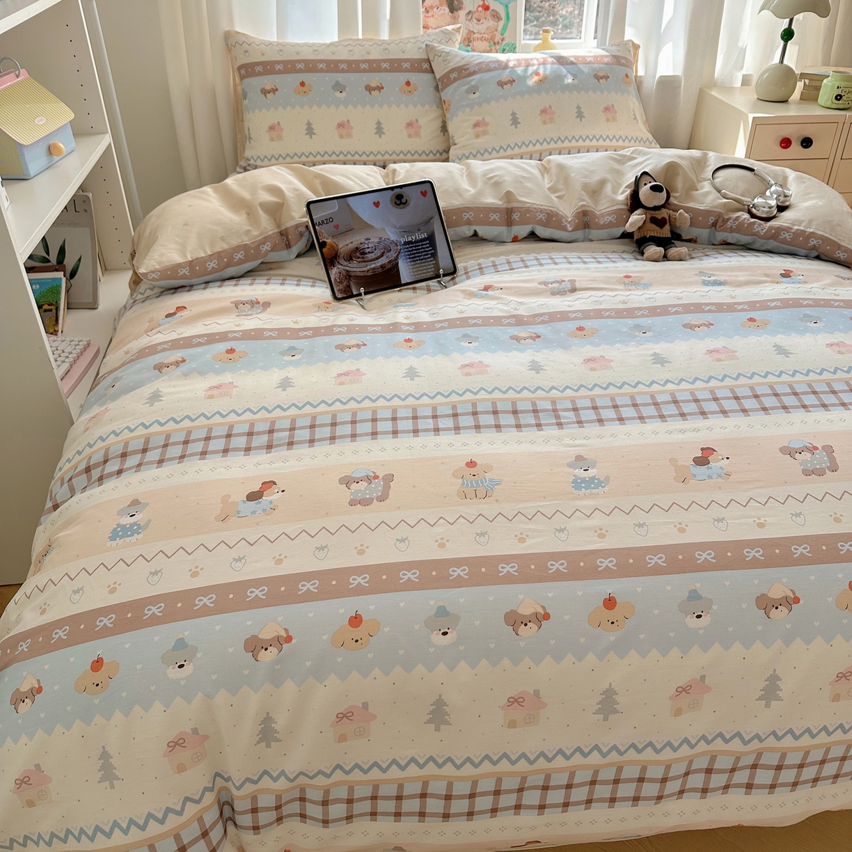 91家纺网 家纺一手货源 找家纺 六巷胡同 2026新款40支全棉13070INS卡通单品被套 费尔岛狗狗