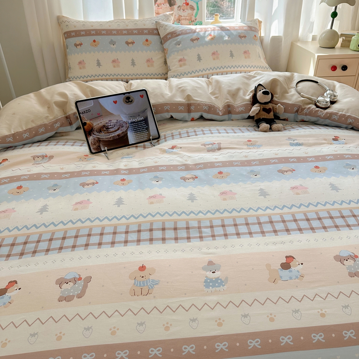 91家纺网 家纺一手货源 找家纺 六巷胡同 2026新款40支全棉13070INS卡通单品被套 费尔岛狗狗