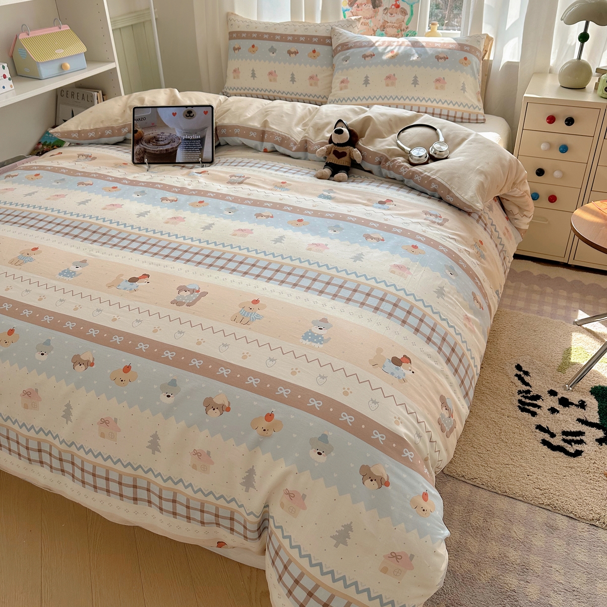 91家纺网 家纺一手货源 找家纺 六巷胡同 2026新款40支全棉13070INS卡通单品被套 费尔岛狗狗