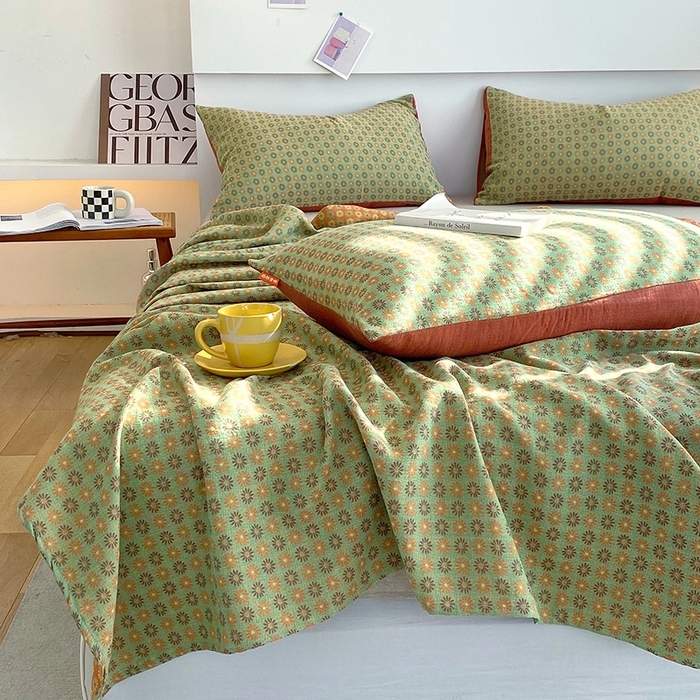 91家纺网 家纺一手货源 找家纺 春皖家纺 2026新款全棉纯棉拉链款双层纱床单单床单床单单件 夏洛克绿